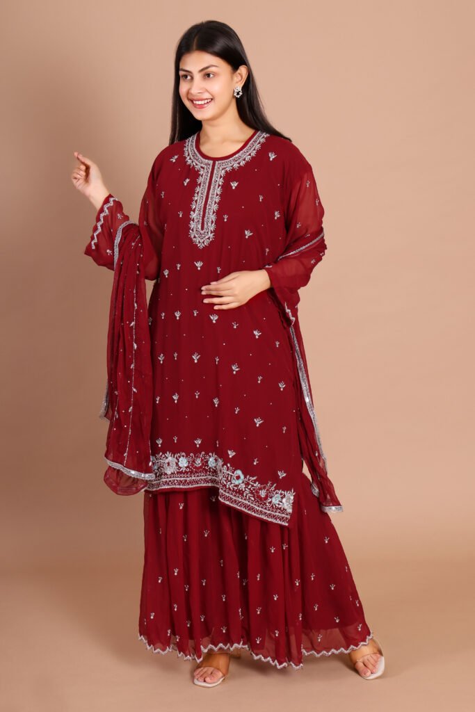 Stylish Garara Set with Blooming Georgette Dupatta Work – Kadri Fashion 2025